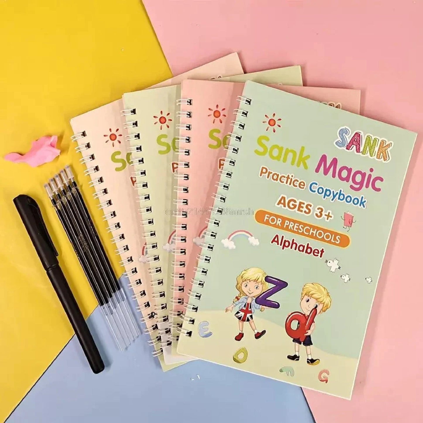 Reusable Sank Magic Book Set – Montessori Learning for Kids (4 Books, 5 Refills, 1 Pen)