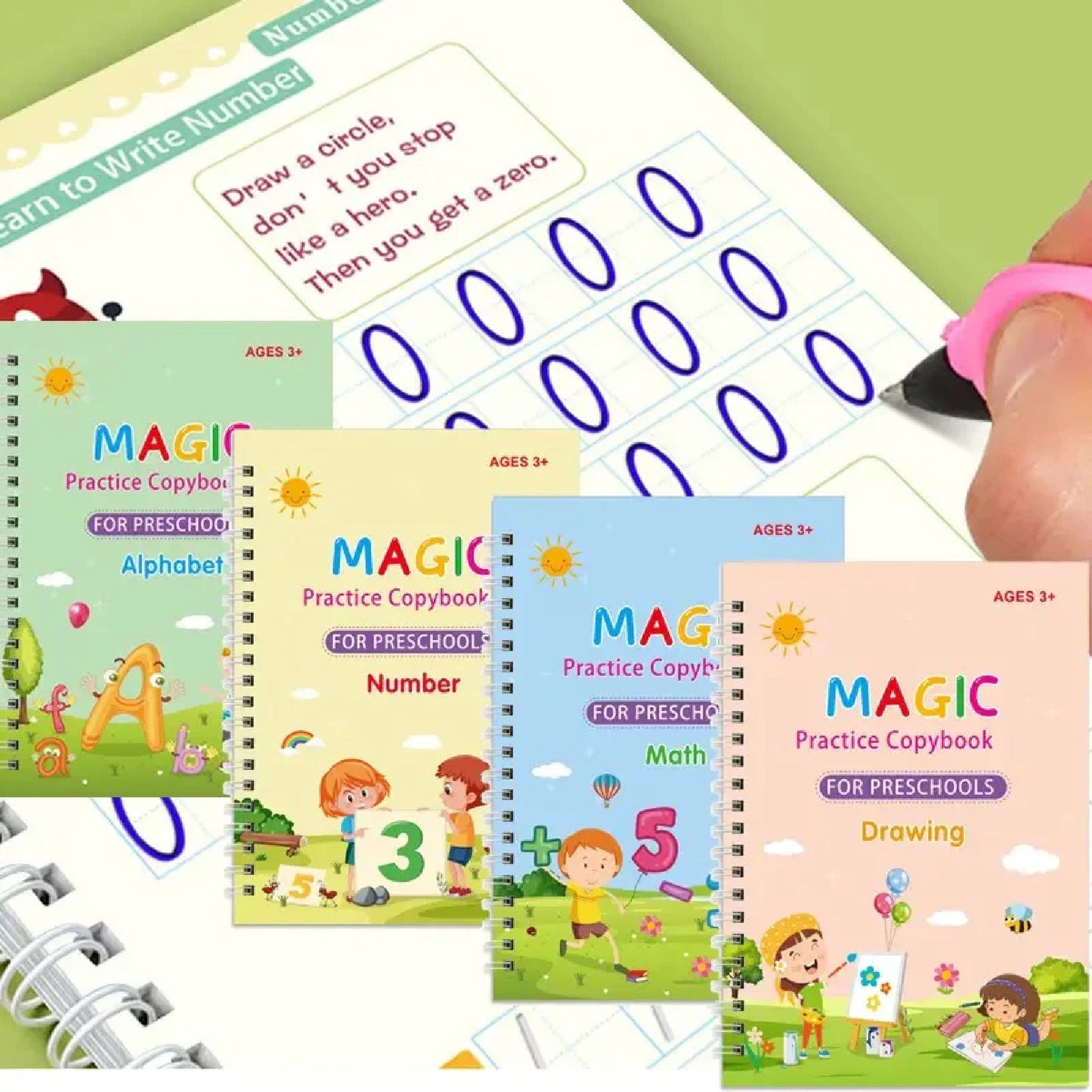Reusable Sank Magic Book Set – Montessori Learning for Kids (4 Books, 5 Refills, 1 Pen)