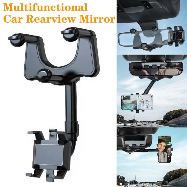 Spin Mirror Car Phone Holder – 360° Rotatable & Retractable Mount