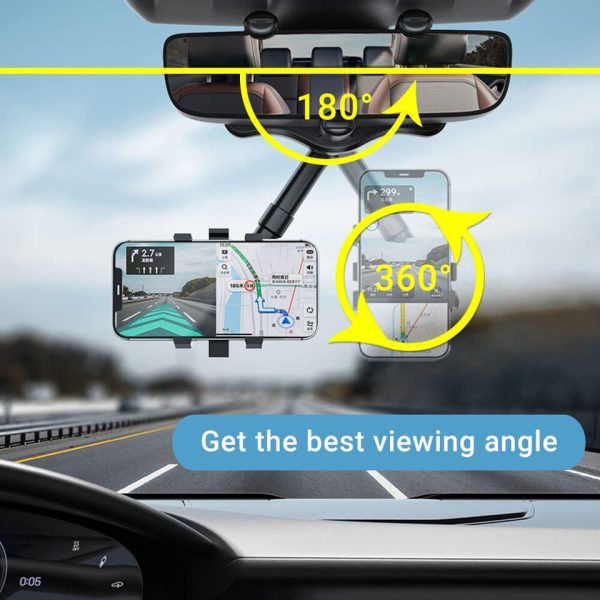 Spin Mirror Car Phone Holder – 360° Rotatable & Retractable Mount