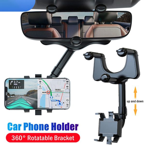 Spin Mirror Car Phone Holder – 360° Rotatable & Retractable Mount