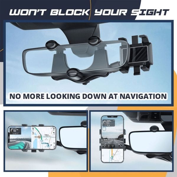 Spin Mirror Car Phone Holder – 360° Rotatable & Retractable Mount