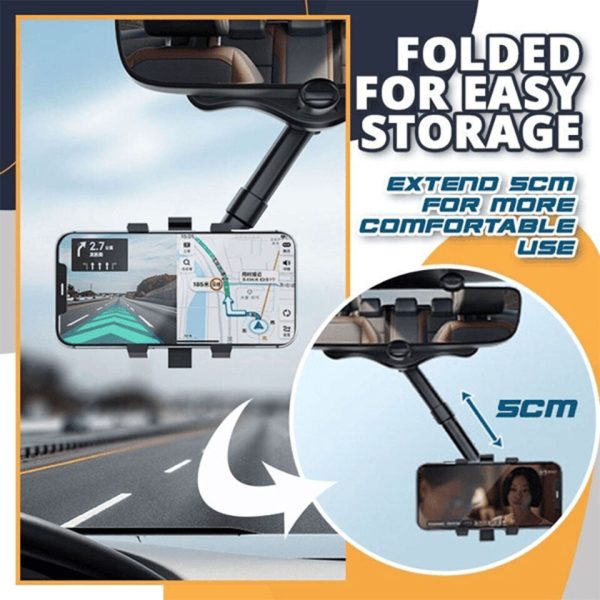 Spin Mirror Car Phone Holder – 360° Rotatable & Retractable Mount