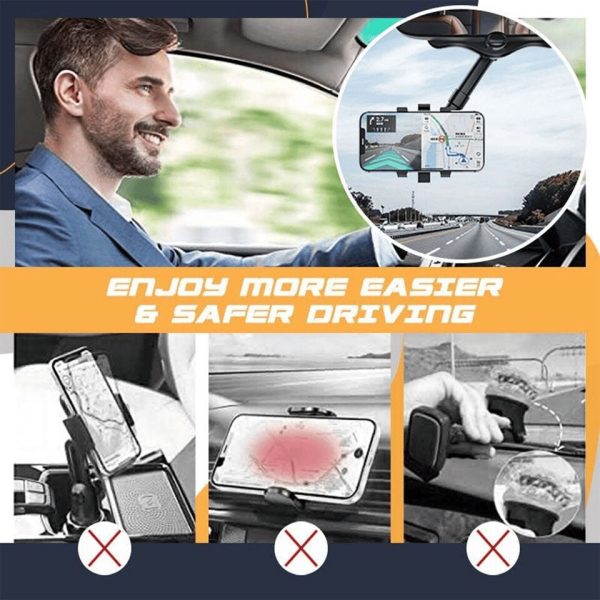 Spin Mirror Car Phone Holder – 360° Rotatable & Retractable Mount